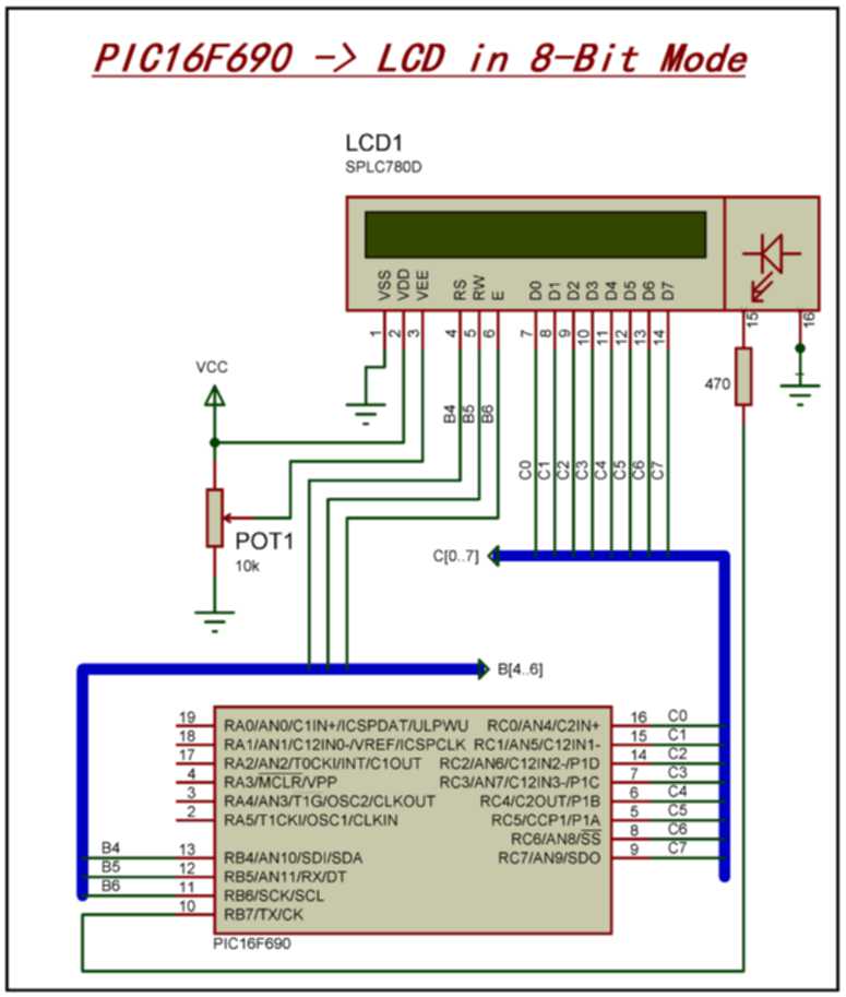 LCD 8 bit connection schematic